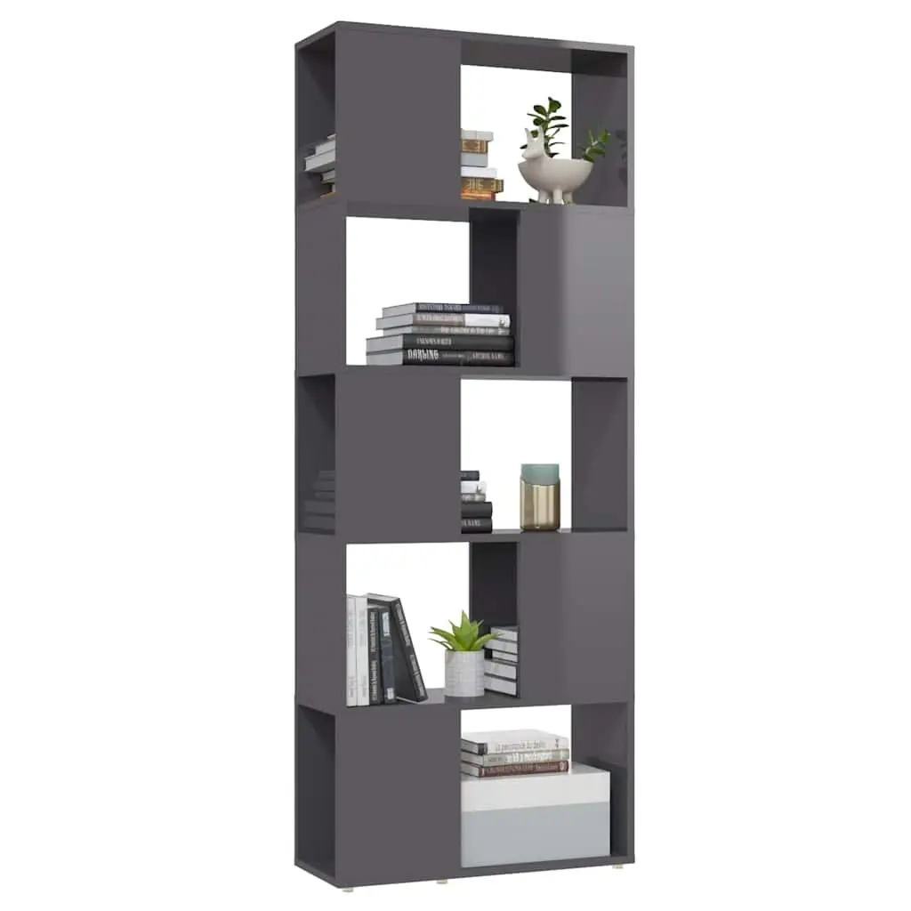 Book Cabinet Engineered Wood 60W x 24D x 155H cm High Gloss Grey