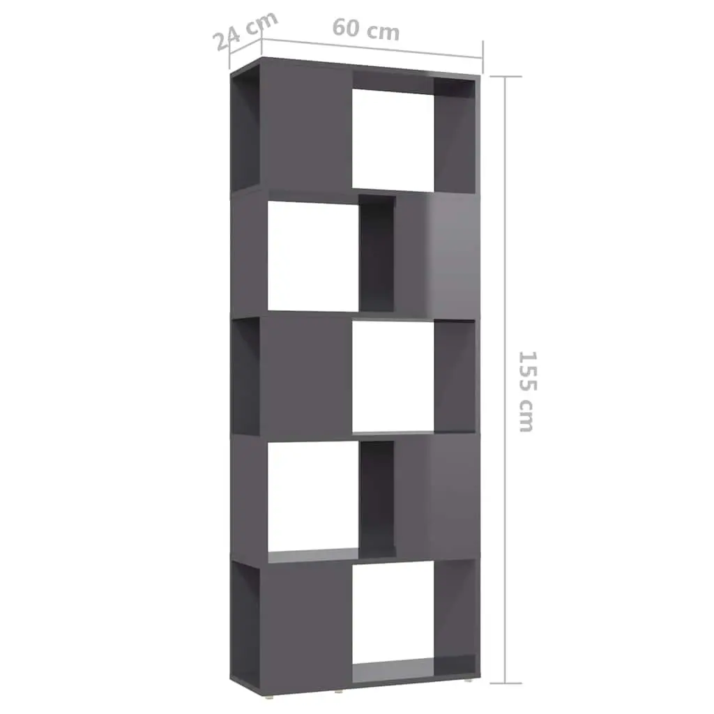 Book Cabinet Engineered Wood 60W x 24D x 155H cm High Gloss Grey