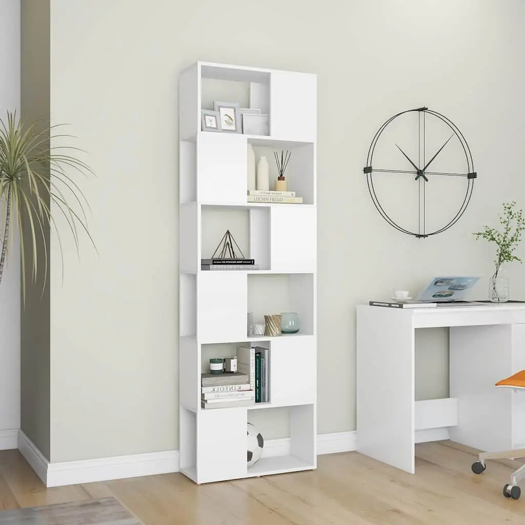 Book Cabinet Room Divider White Storage Shelf 6 Compartments Organiser Unit