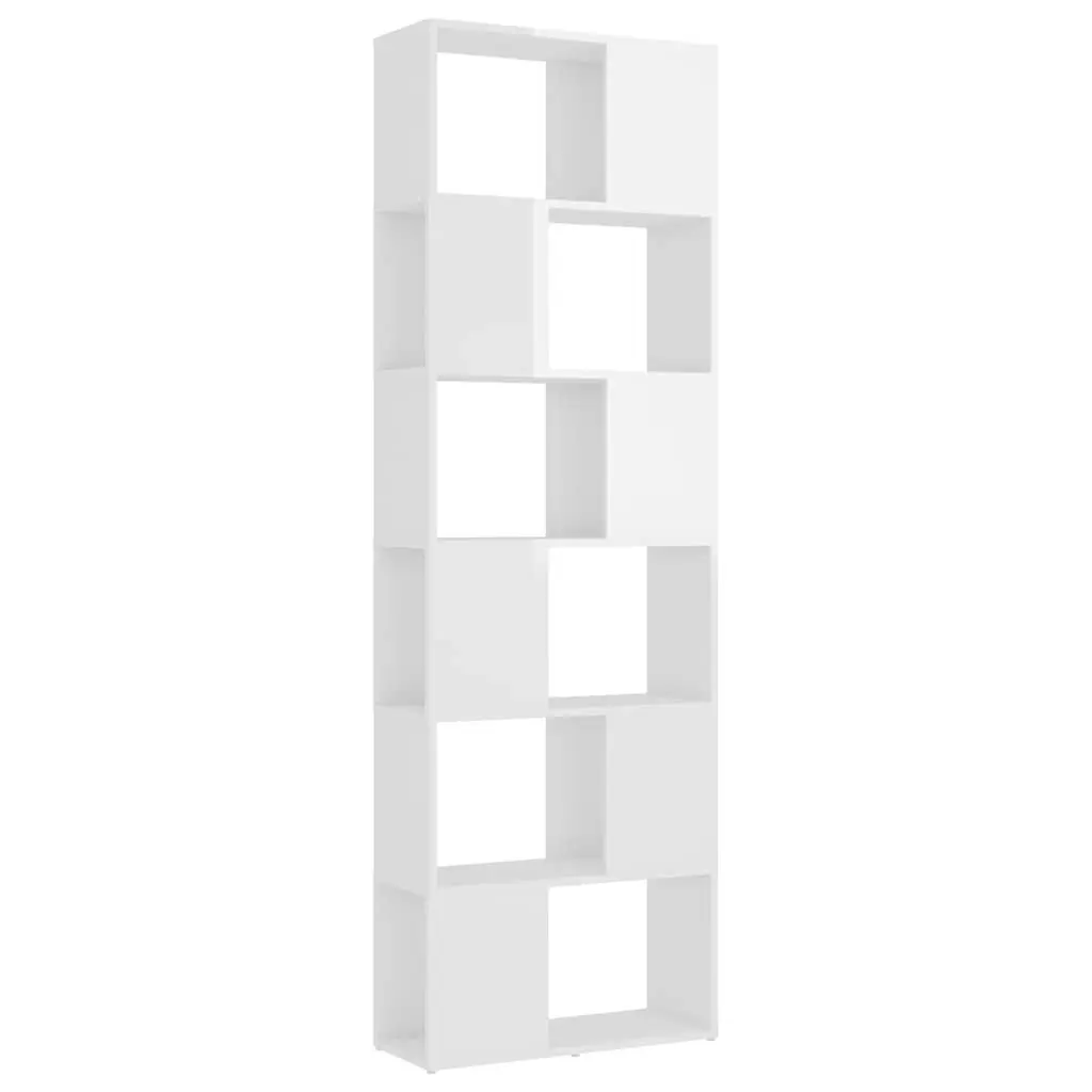 White High Gloss Book Cabinet with 6 Spacious Shelves