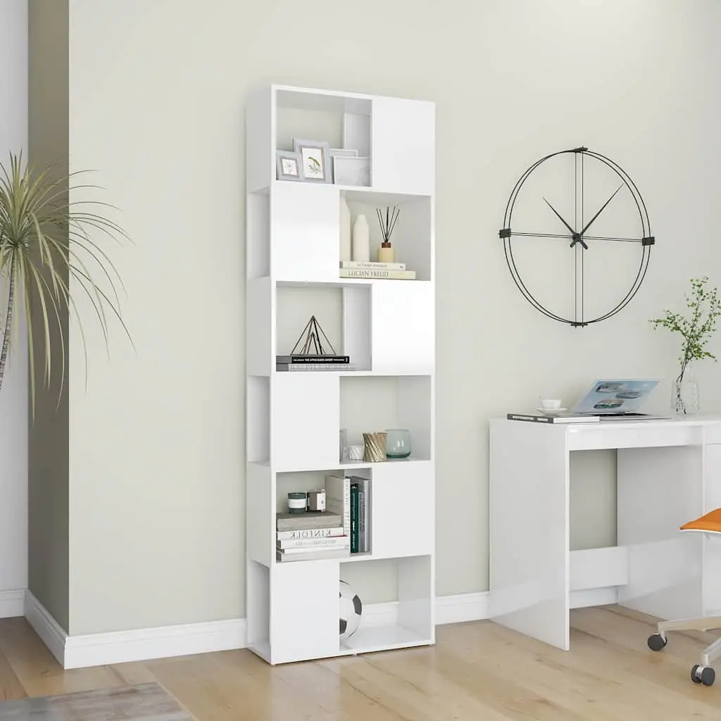 White High Gloss Book Cabinet with 6 Spacious Shelves