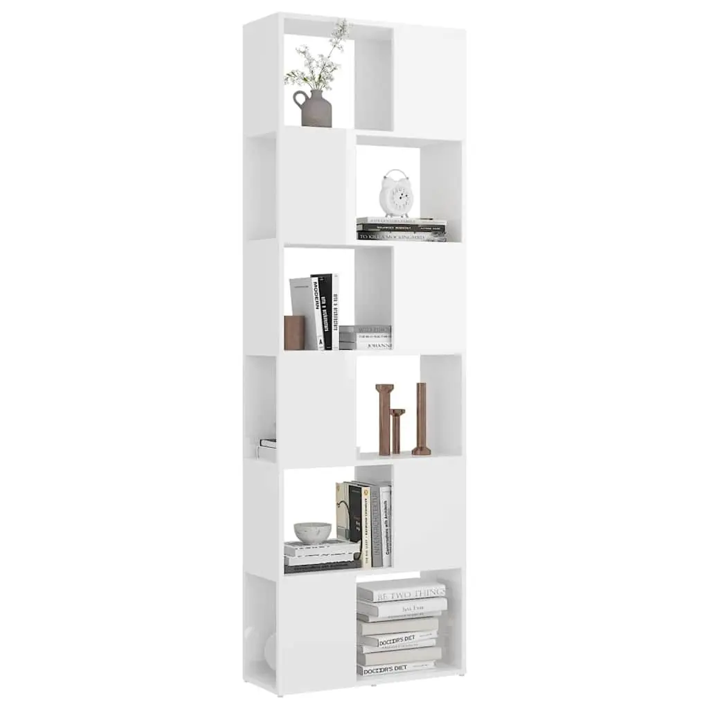 White High Gloss Book Cabinet with 6 Spacious Shelves