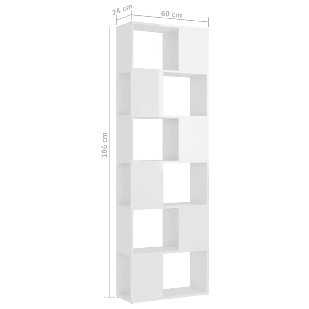 White High Gloss Book Cabinet with 6 Spacious Shelves