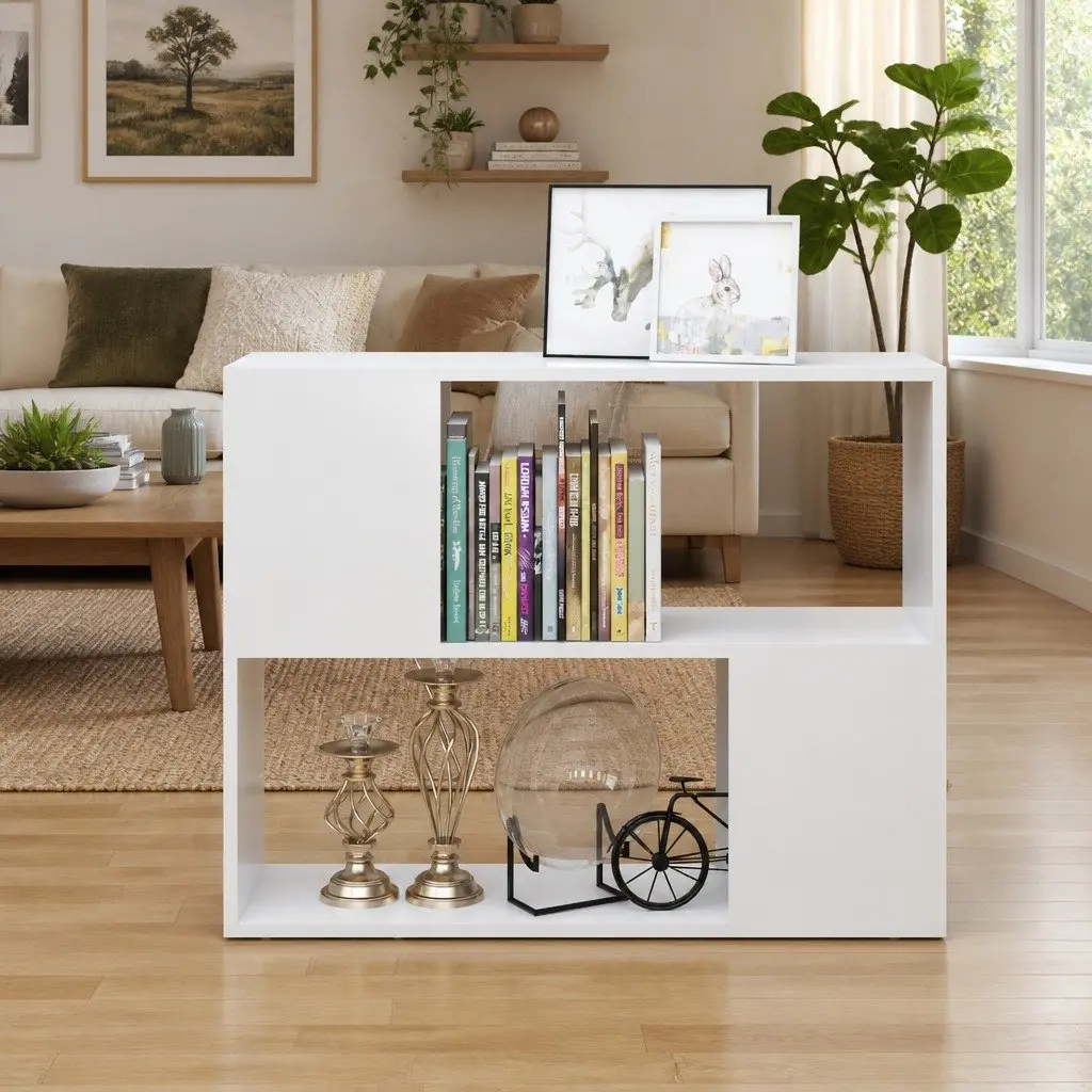 White TV Cabinet with Open Compartment Storage
