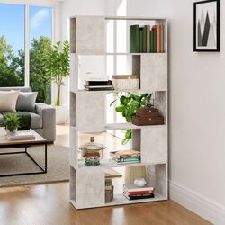 Engineered Wood Book Cabinet Room Divider in Concrete Grey