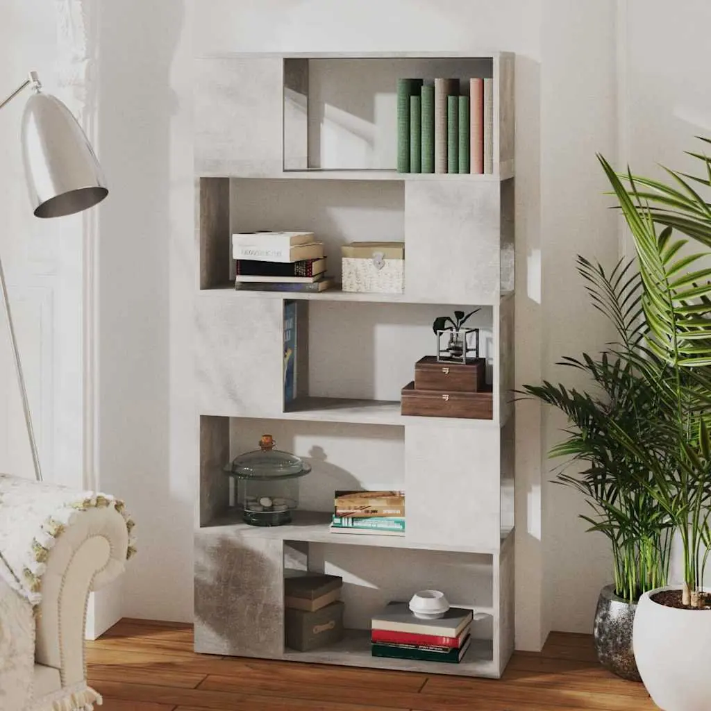 Book Cabinet Engineered Wood 80W x 24D x 155H cm Concrete Grey Room Divider Shelving Unit Storage