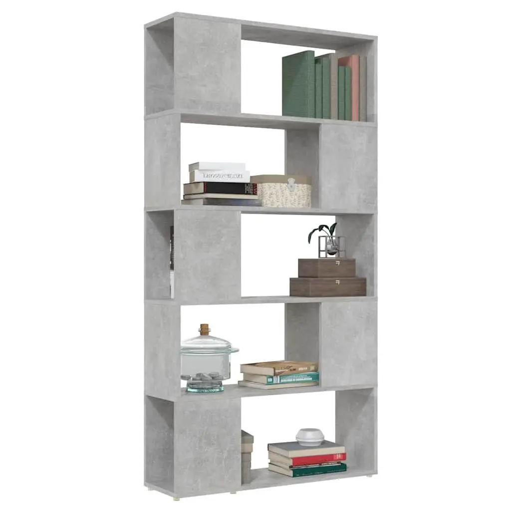 Book Cabinet Engineered Wood 80W x 24D x 155H cm Concrete Grey Room Divider Shelving Unit Storage