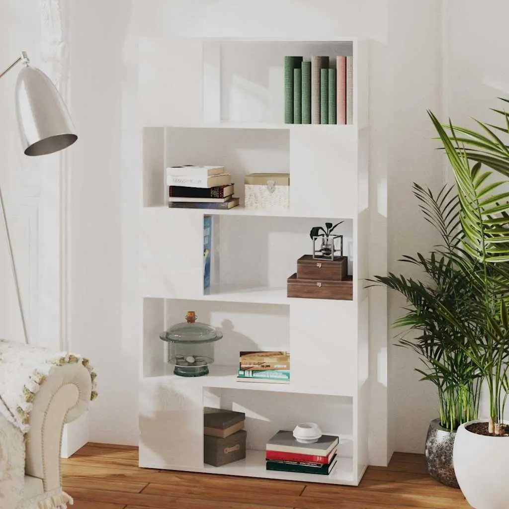 White Book Cabinet Room Divider with 5 Compartments