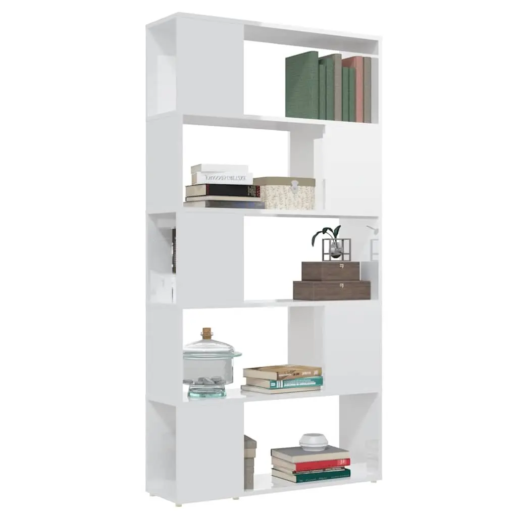 White Book Cabinet Room Divider with 5 Compartments