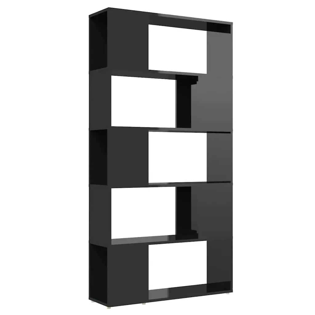 Black High Gloss Book Cabinet with 5 Compartments