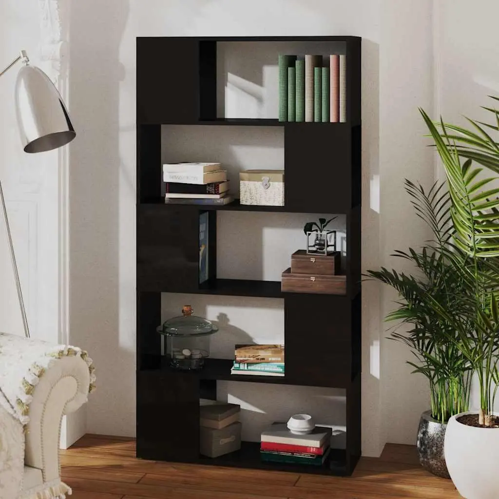 Black High Gloss Book Cabinet with 5 Compartments