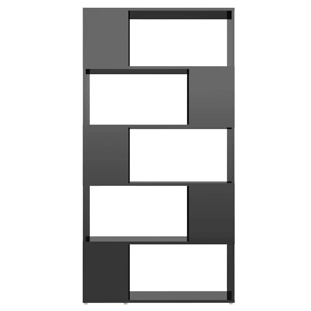 Black High Gloss Book Cabinet with 5 Compartments