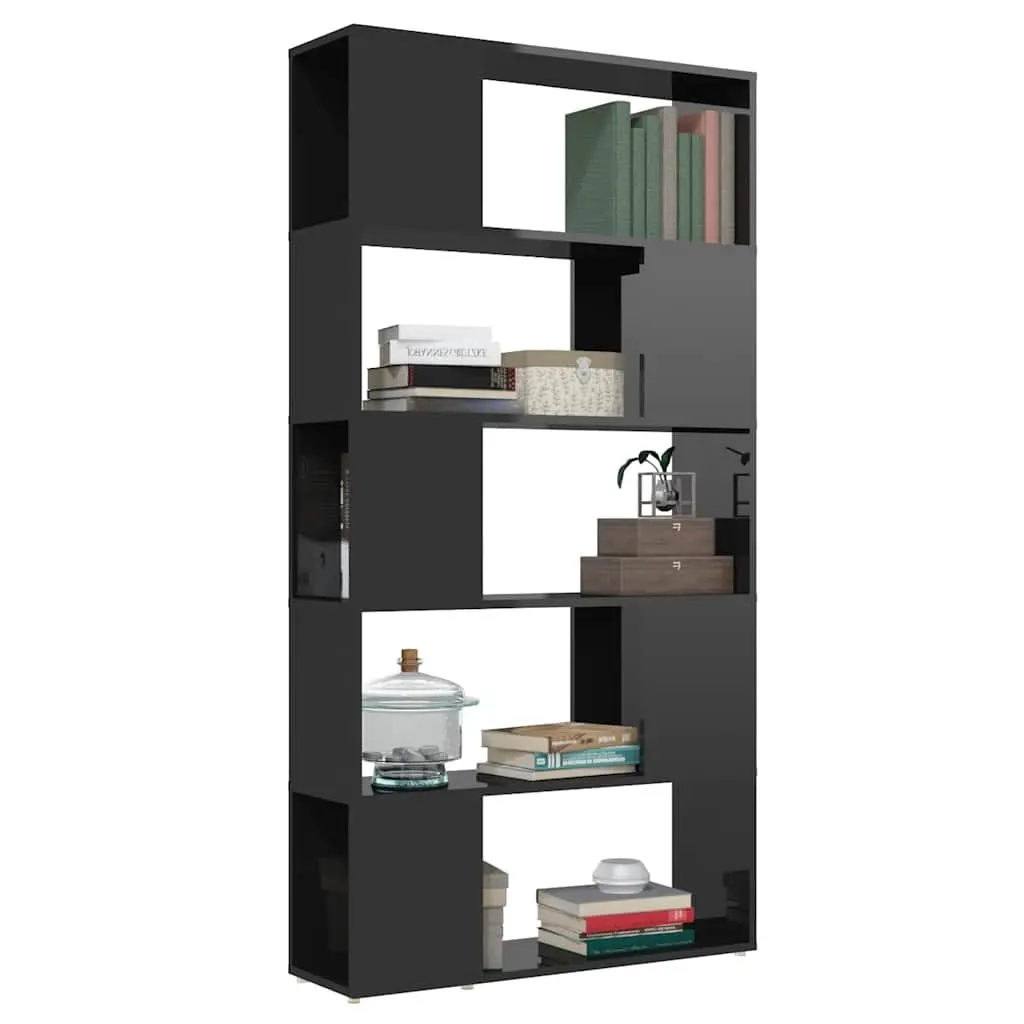 Black High Gloss Book Cabinet with 5 Compartments