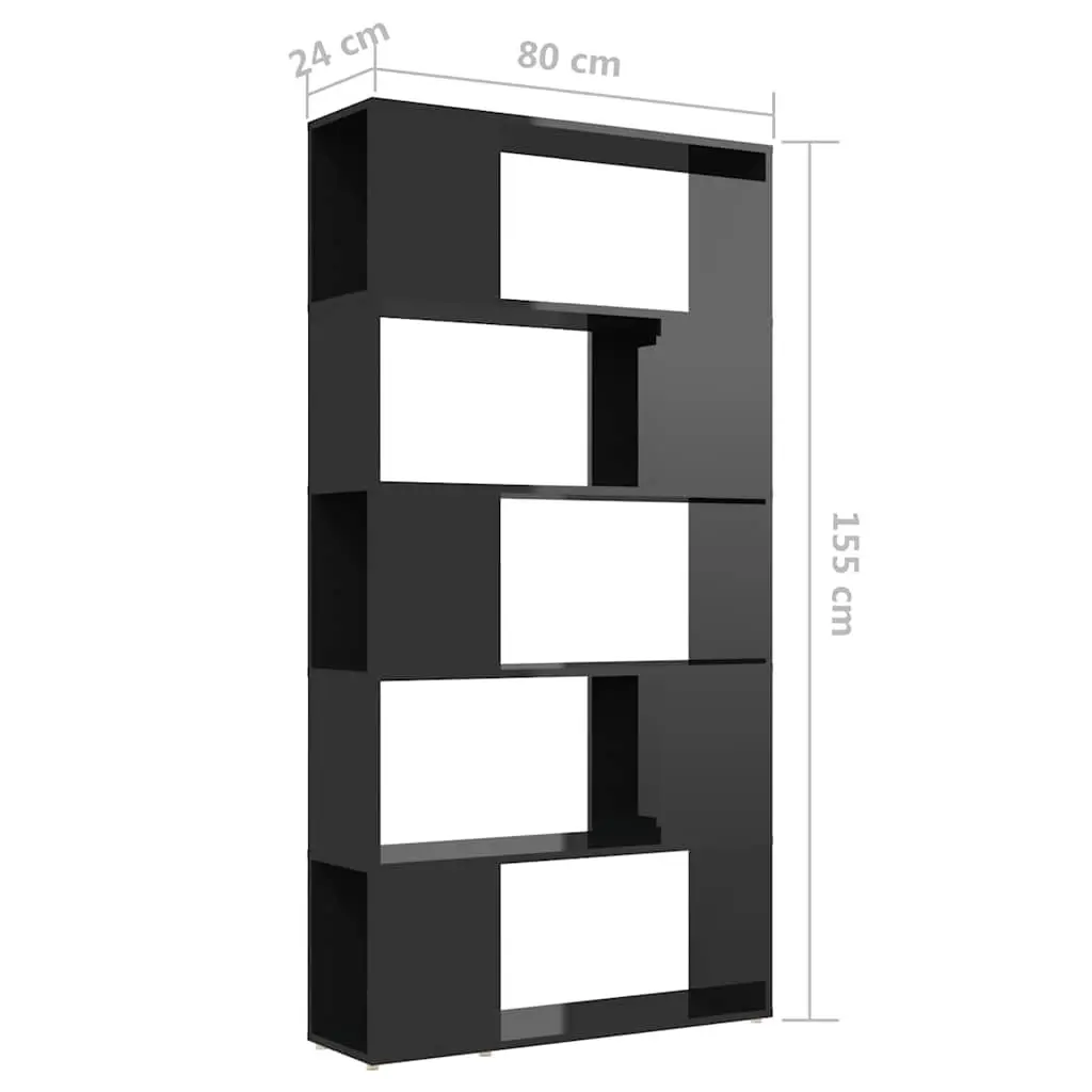 Black High Gloss Book Cabinet with 5 Compartments