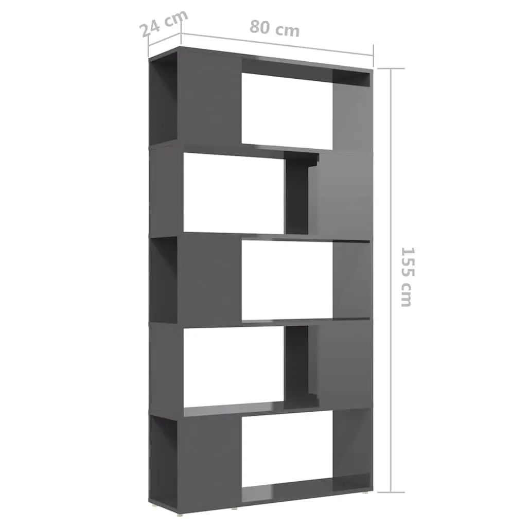 Bookcase Engineered Wood 80x24x155cm High Gloss Grey Room Divider