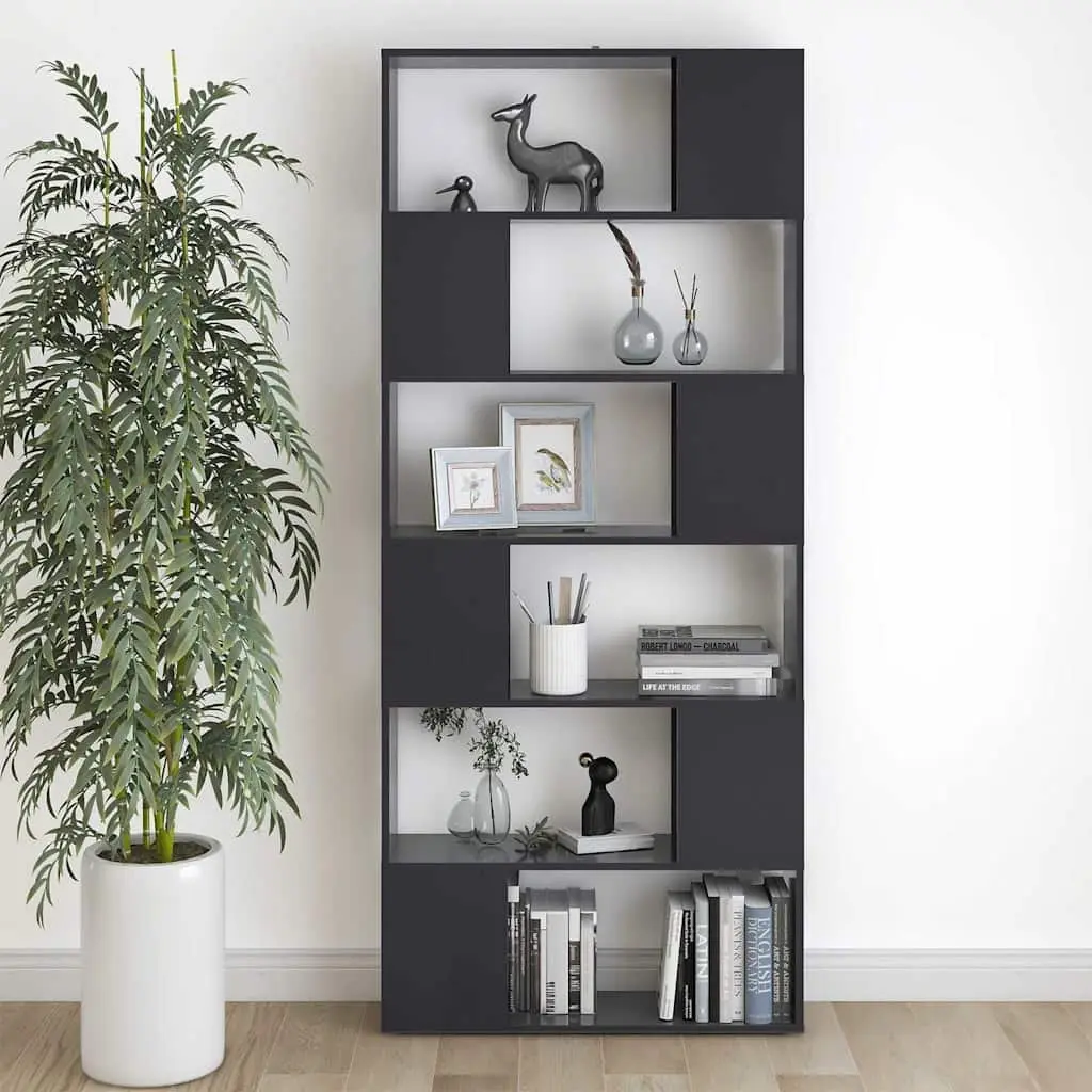 Book Cabinet Engineered Wood Grey 80x24x186cm Room Divider Storage Shelf Compartments