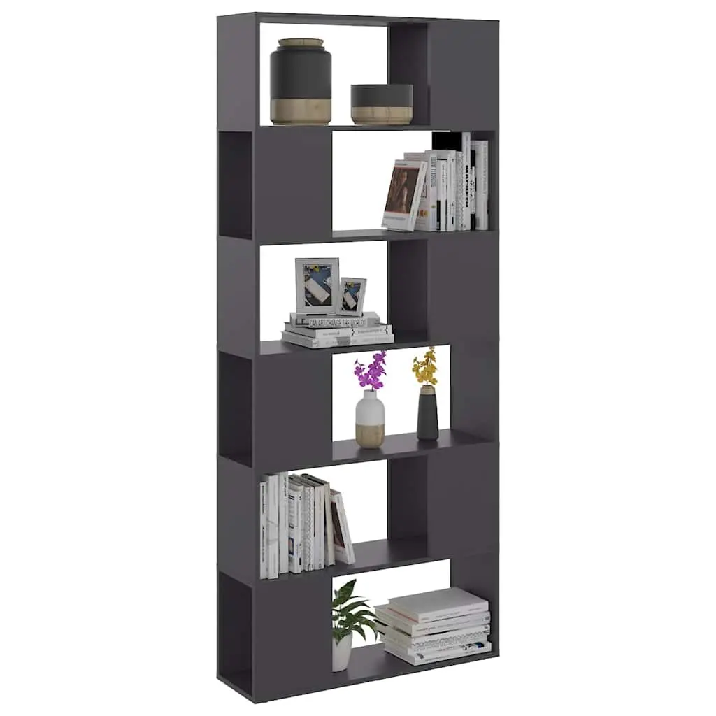 Book Cabinet Engineered Wood Grey 80x24x186cm Room Divider Storage Shelf Compartments