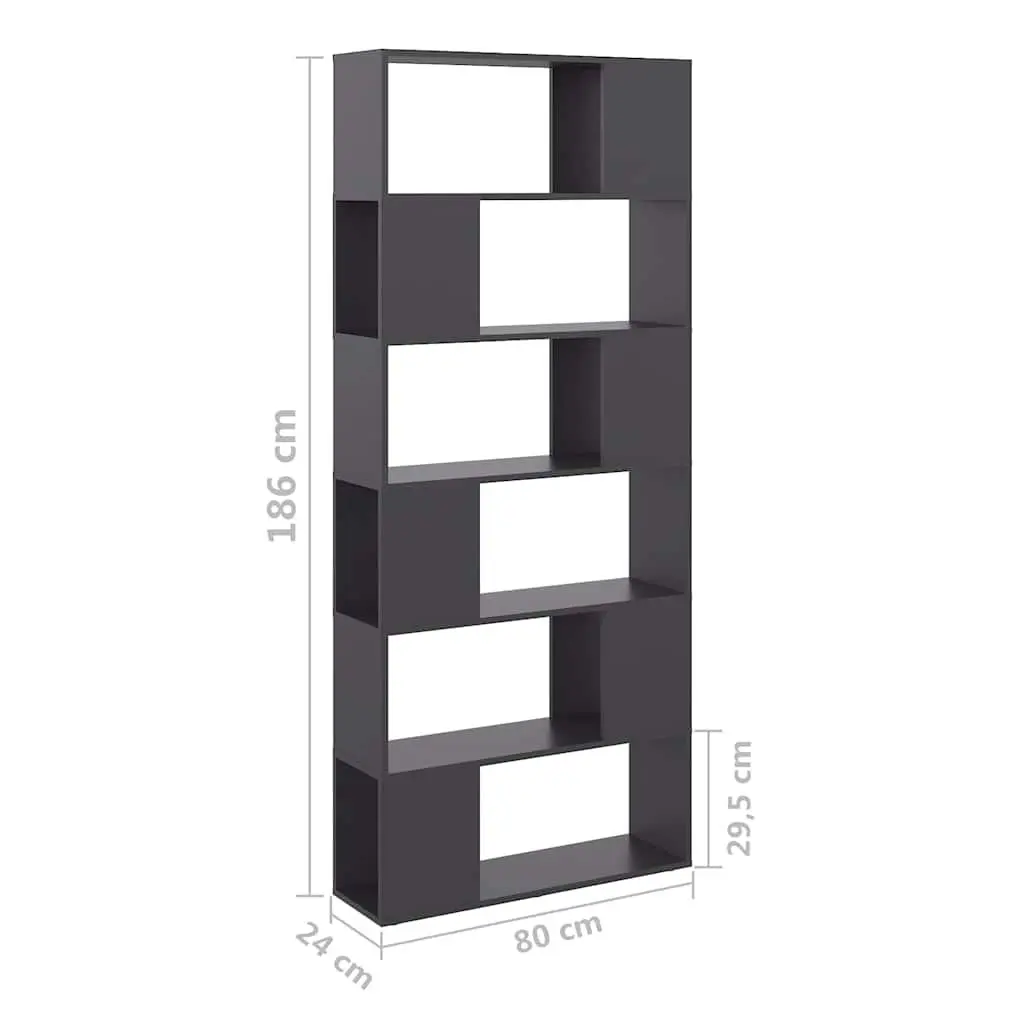 Book Cabinet Engineered Wood Grey 80x24x186cm Room Divider Storage Shelf Compartments