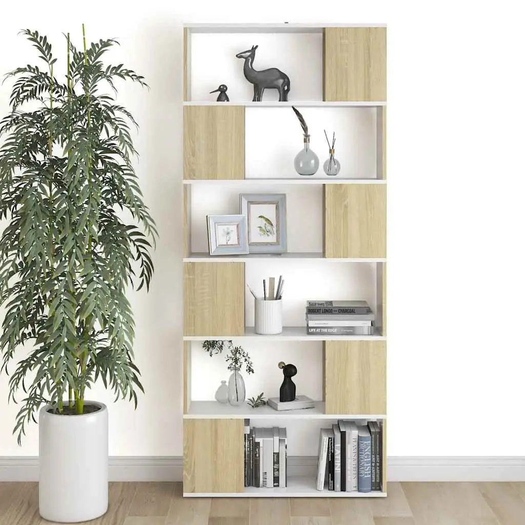 Beige Book Cabinet Room Divider with 6 Compartments