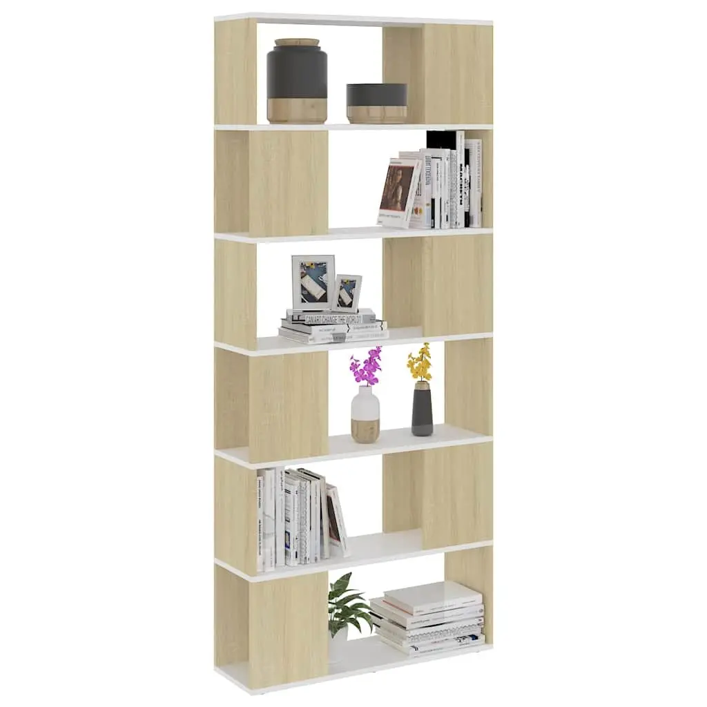 Beige Book Cabinet Room Divider with 6 Compartments