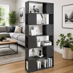Grey Book Cabinet Room Divider with 6 Compartments
