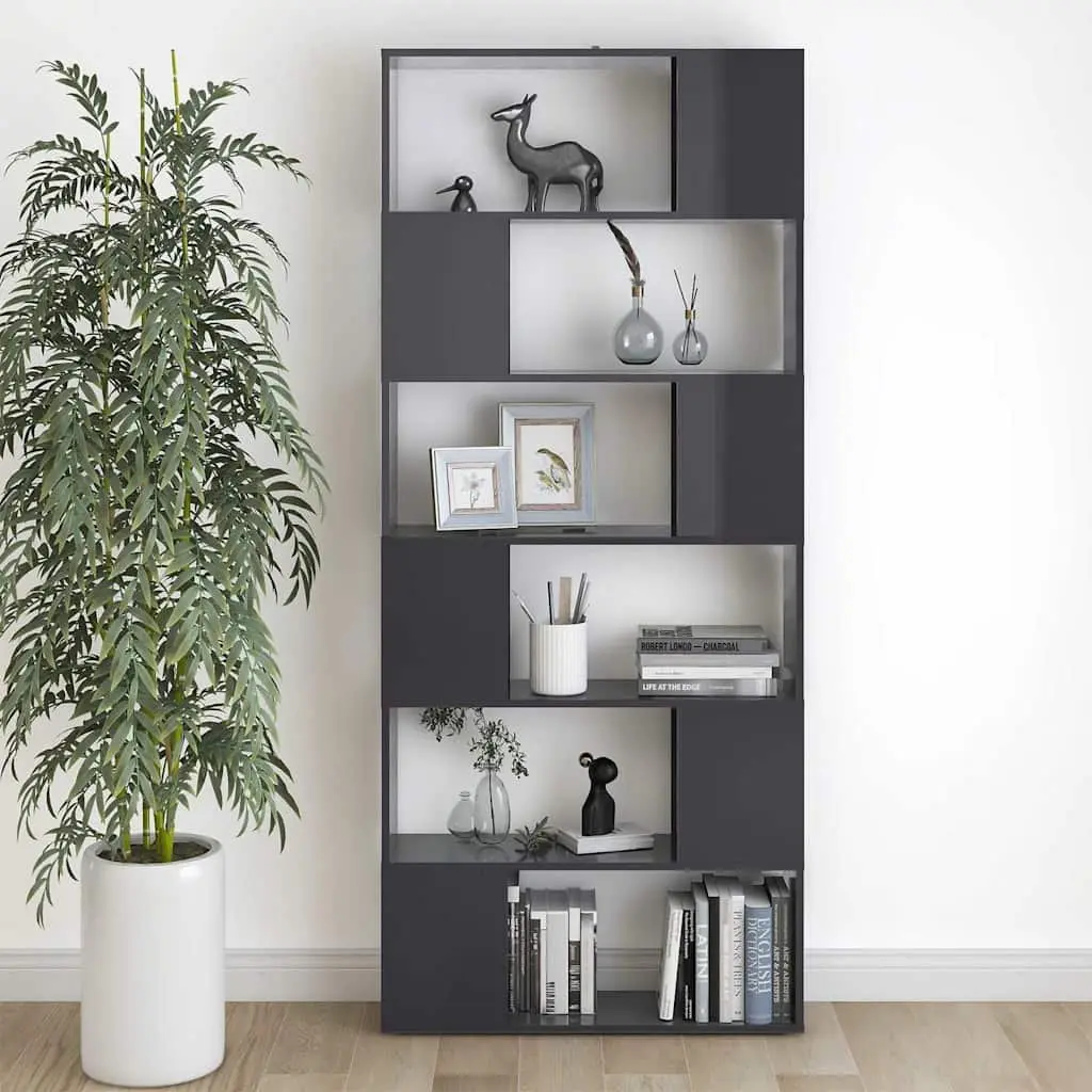 Grey Book Cabinet Room Divider with 6 Compartments