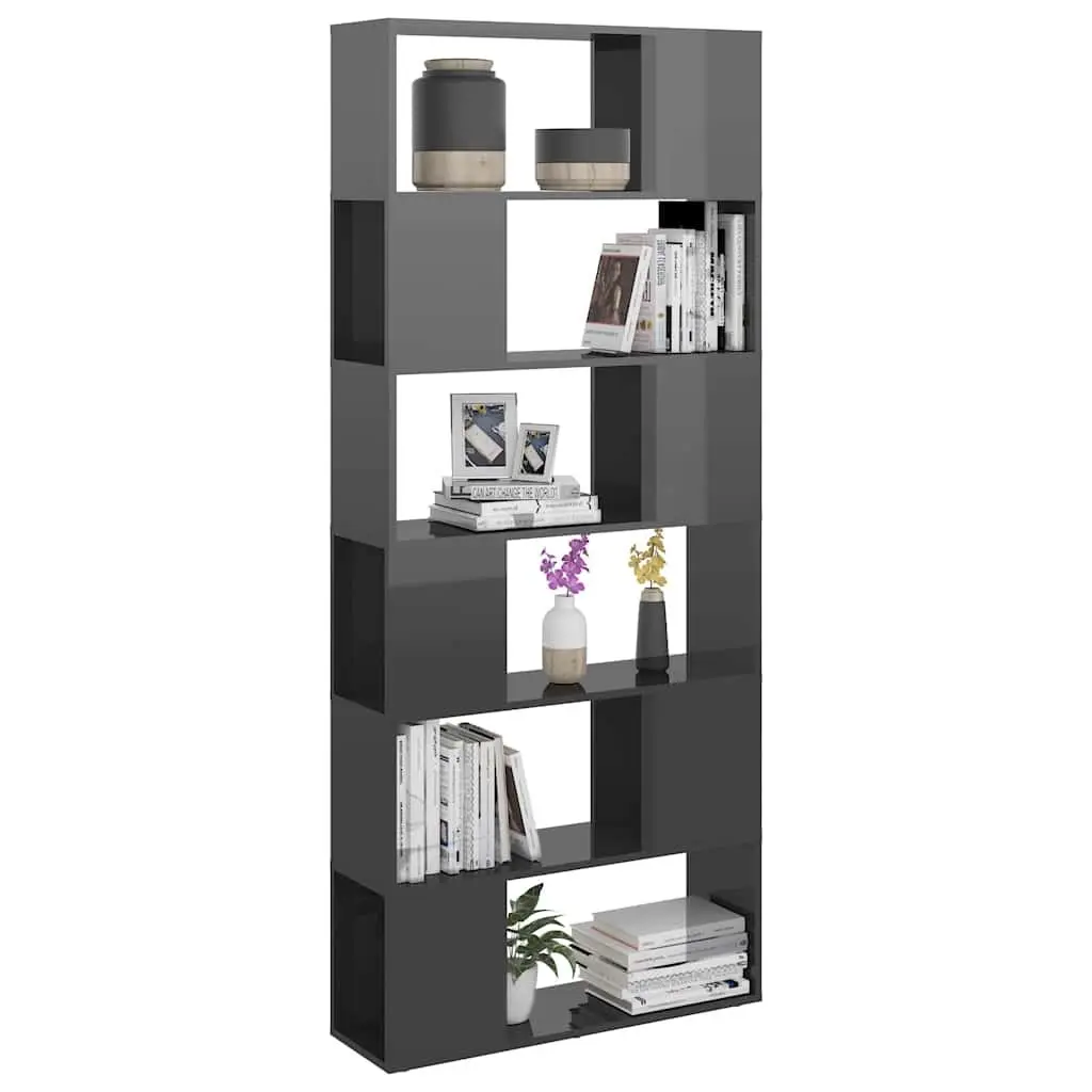 Grey Book Cabinet Room Divider with 6 Compartments