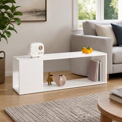 White Storage Unit TV Cabinet with 2 Shelves