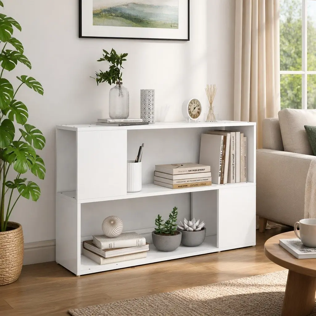 White Engineered Wood Book Cabinet with Shelves
