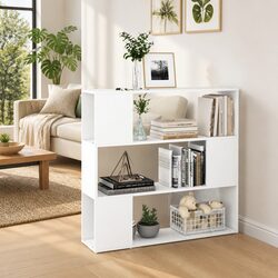 Sturdy White Room Divider Bookshelf with 3 Compartments