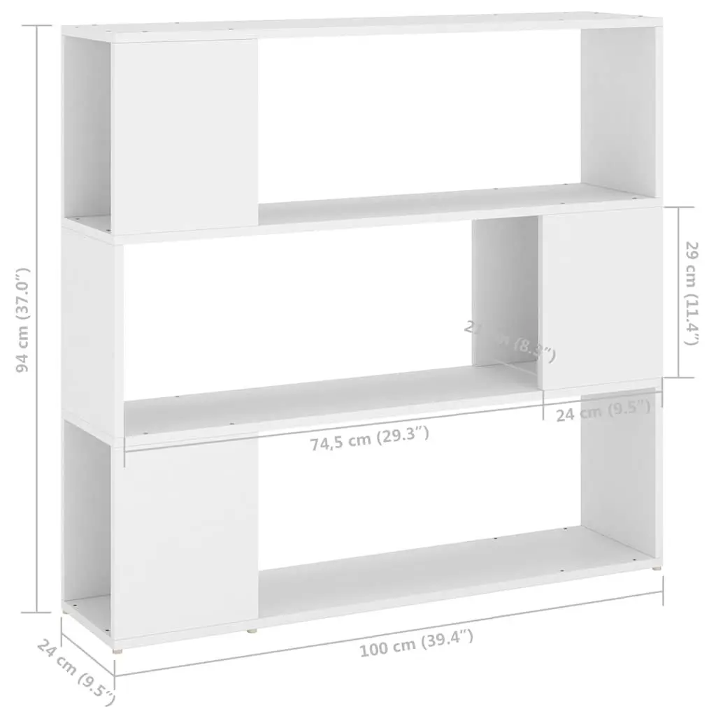 White Room Divider Bookshelf with 3 Compartments