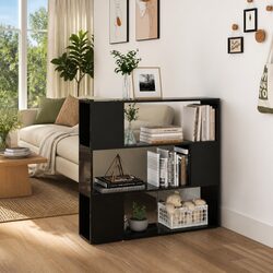 High Gloss Black Book Cabinet Room Divider with Ample Storage
