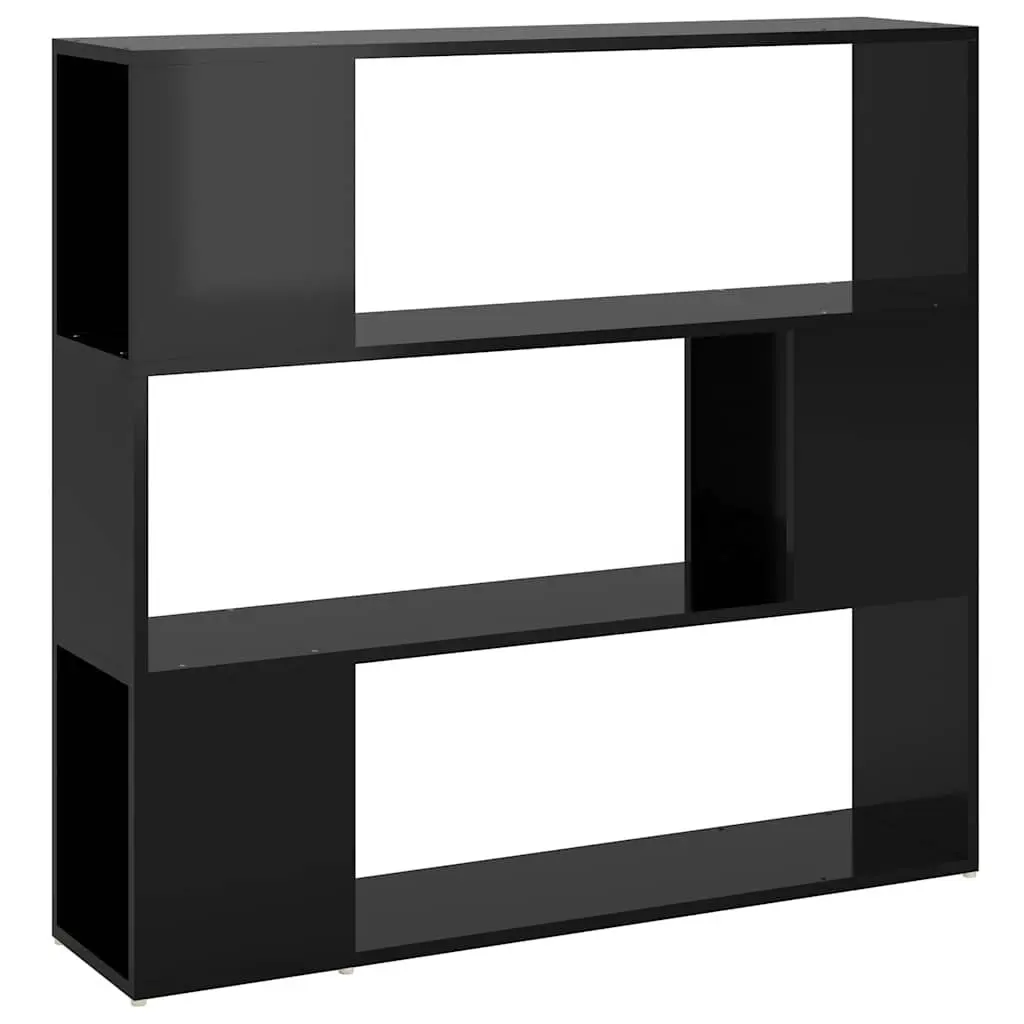 High Gloss Black Book Cabinet Room Divider with Ample Storage