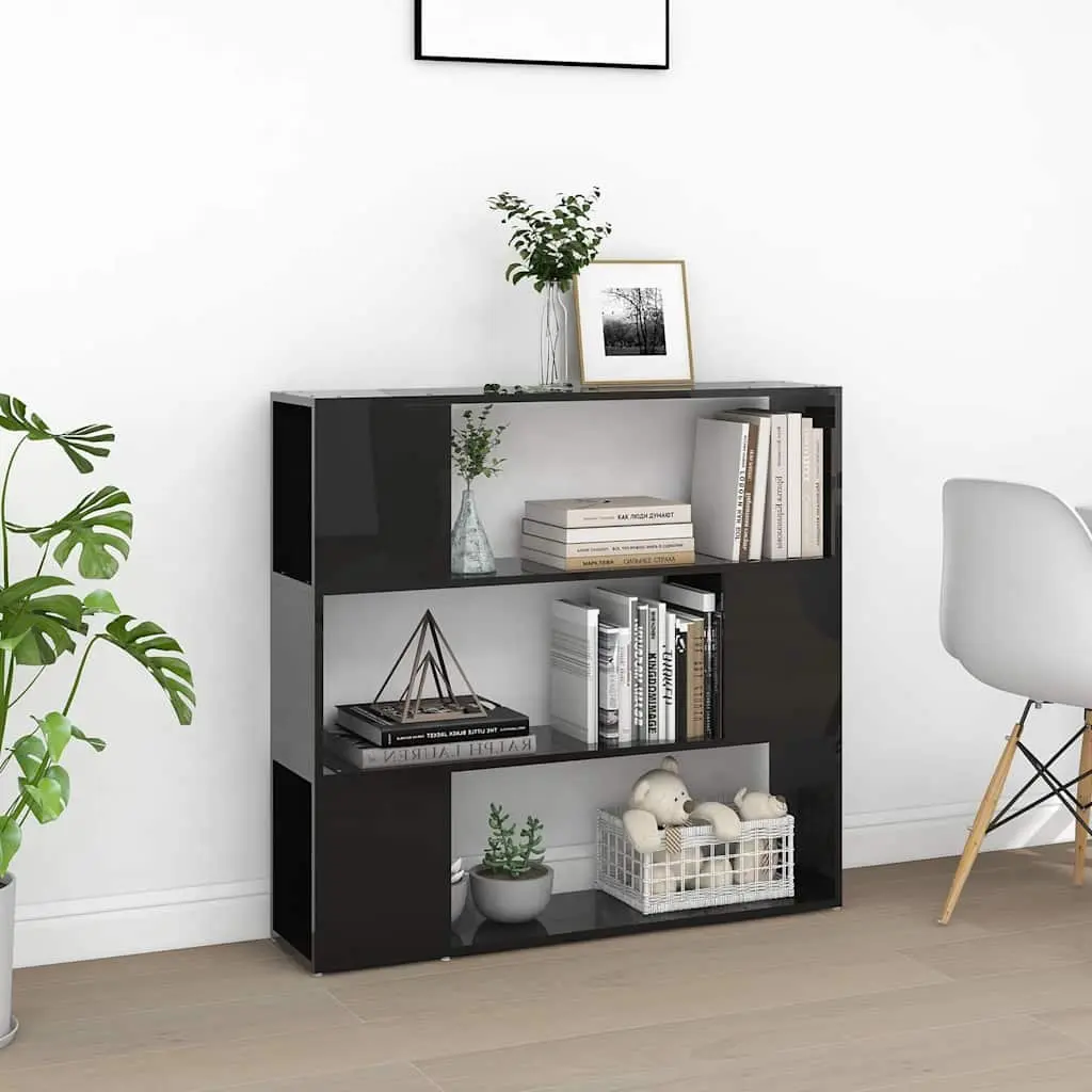 High Gloss Black Book Cabinet Room Divider with Ample Storage