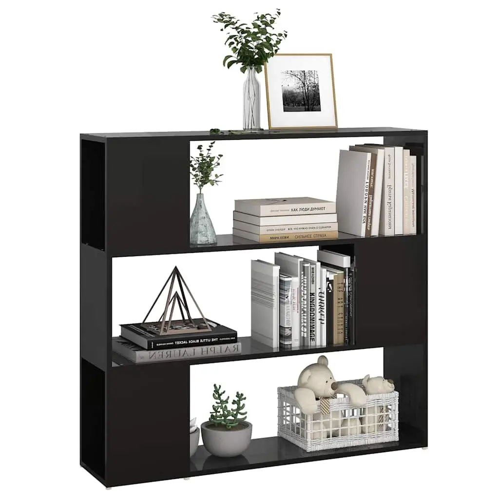 High Gloss Black Book Cabinet Room Divider with Ample Storage