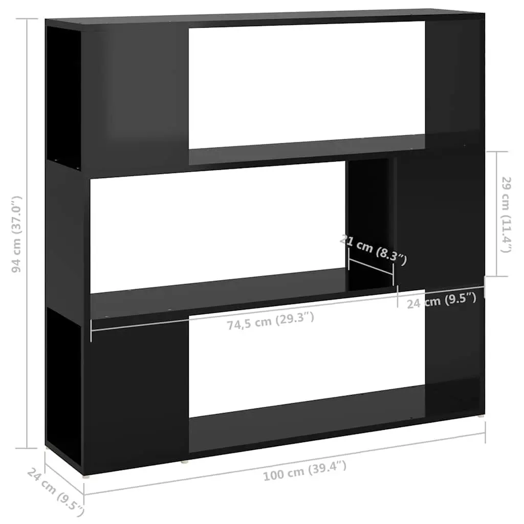 High Gloss Black Book Cabinet Room Divider with Ample Storage