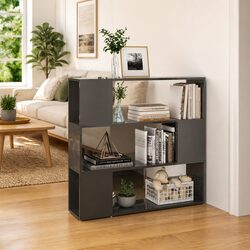 High Gloss Grey Book Cabinet Room Divider with 3 Compartments