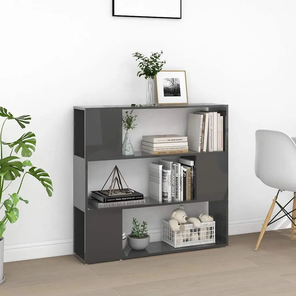 High Gloss Grey Book Cabinet Room Divider with 3 Compartments