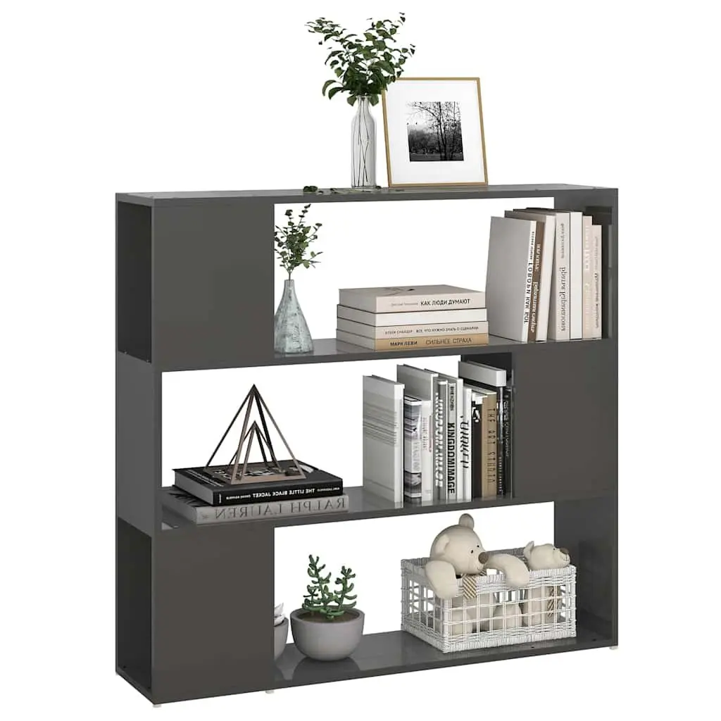High Gloss Grey Book Cabinet Room Divider with 3 Compartments