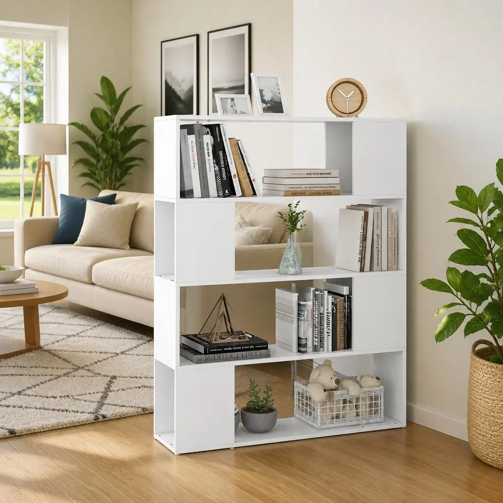 White Book Cabinet with 4 Compartments