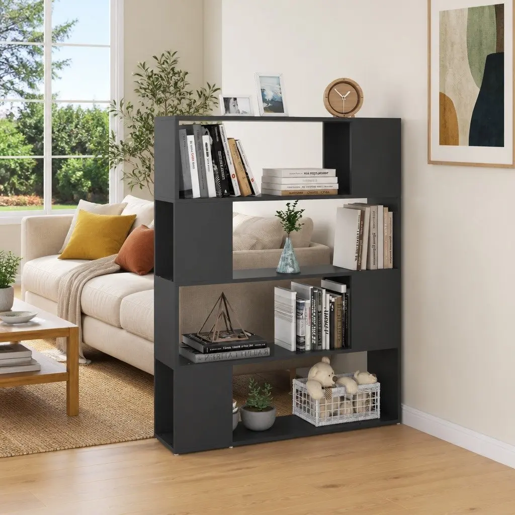 Grey Book Cabinet Room Divider with 4 Compartments