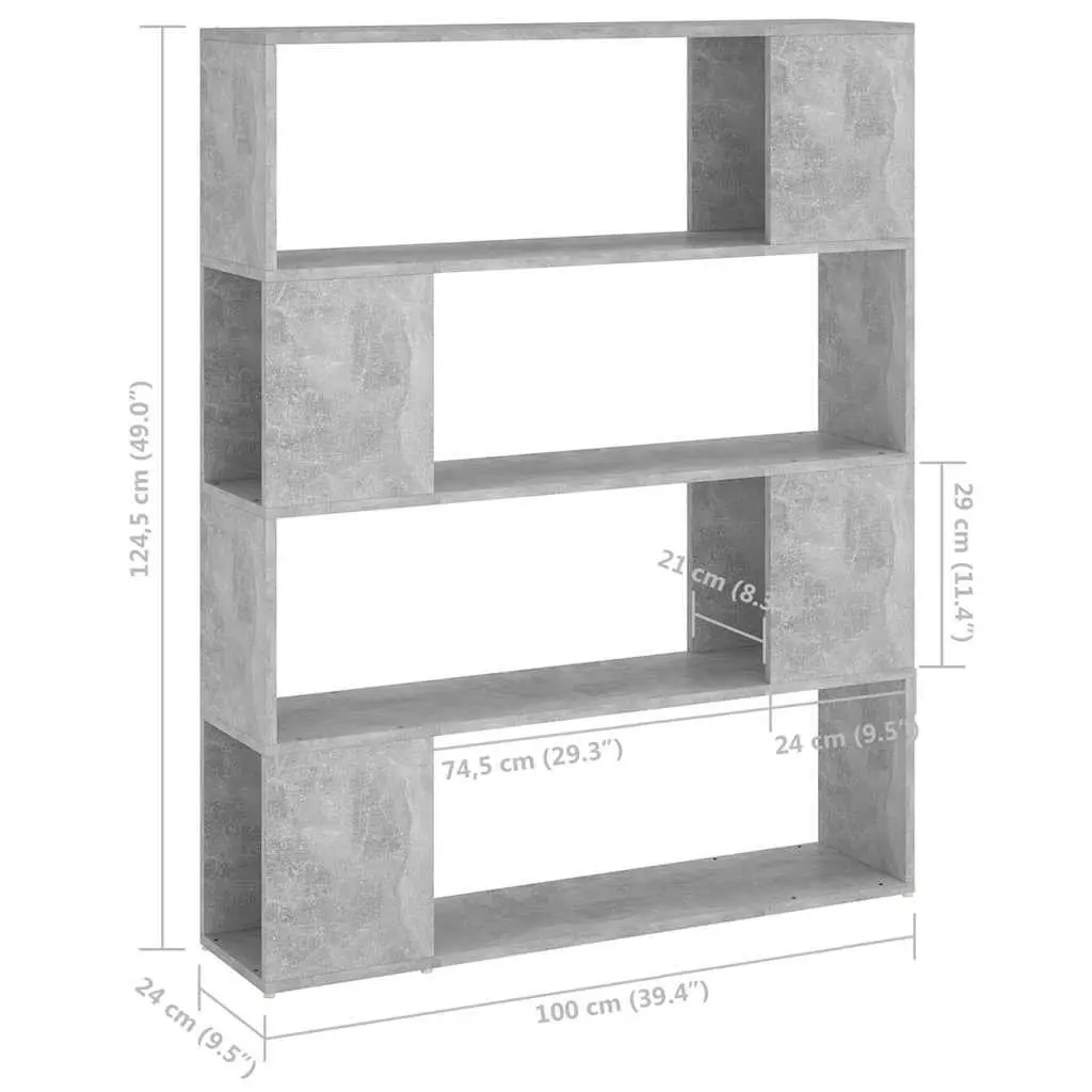 Grey Book Cabinet Room Divider with 4 Compartments