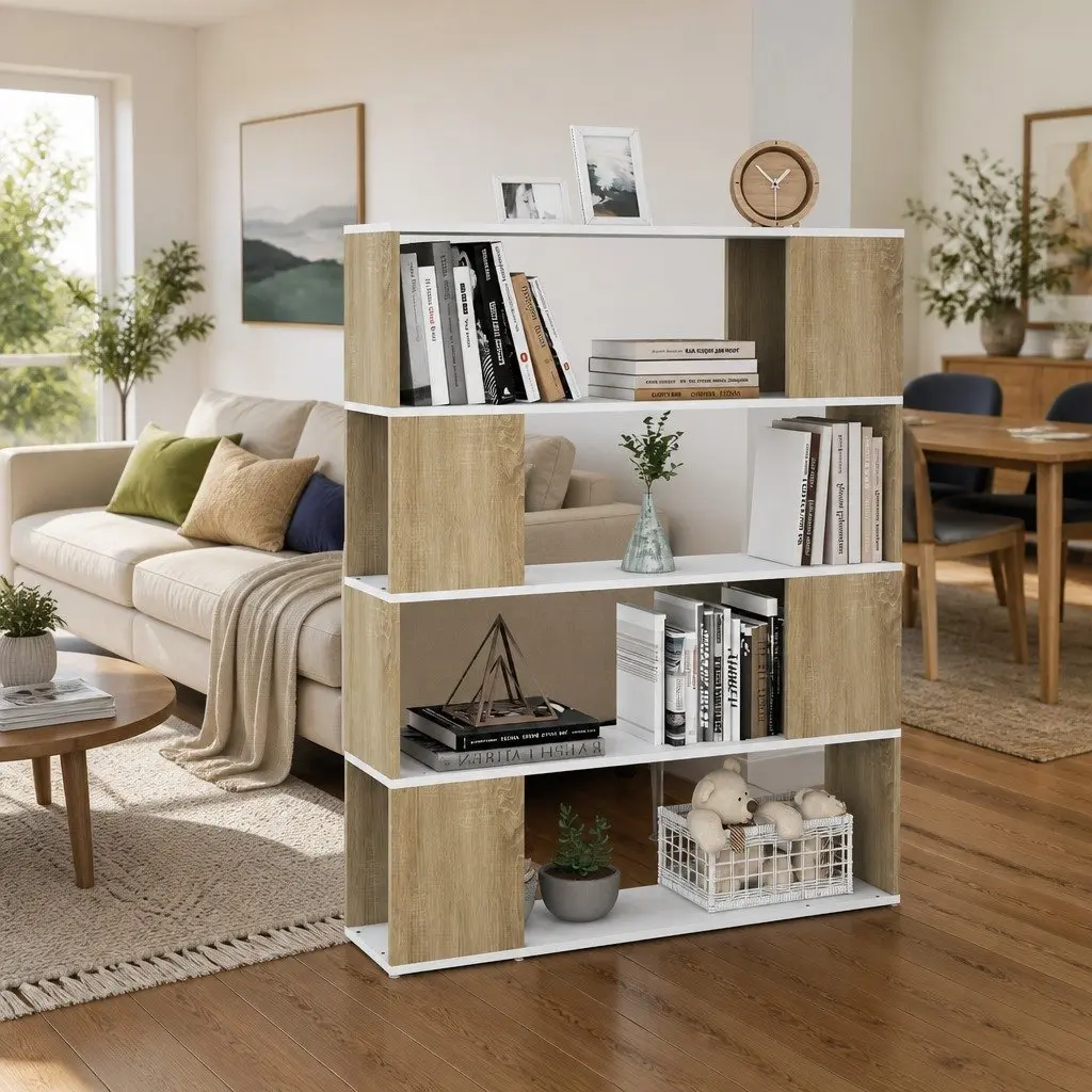 Book Cabinet Room Divider with 4 Spacious Compartments
