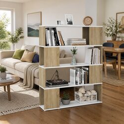 Sturdy Book Cabinet Room Divider with 4 Spacious Compartments