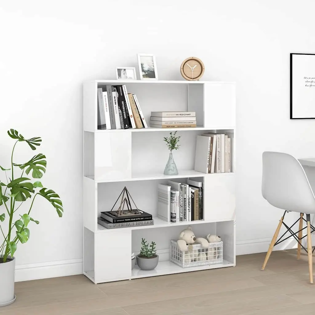 High Gloss White Book Cabinet Room Divider with 4 Compartments