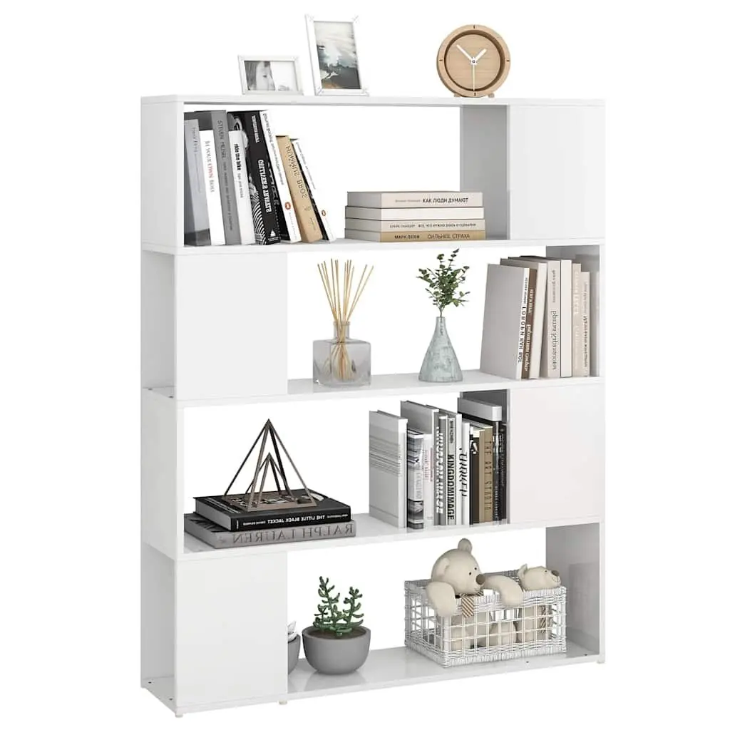 High Gloss White Book Cabinet Room Divider with 4 Compartments