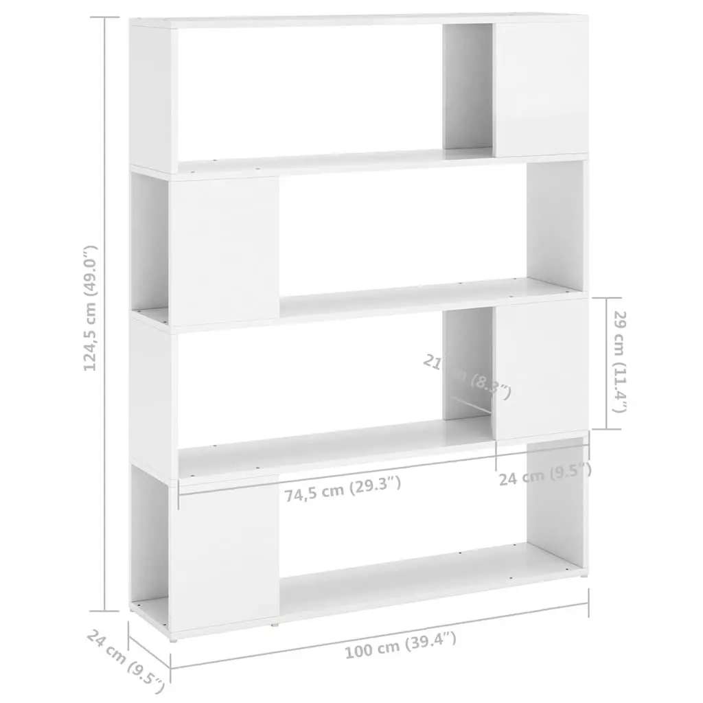 High Gloss White Book Cabinet Room Divider with 4 Compartments