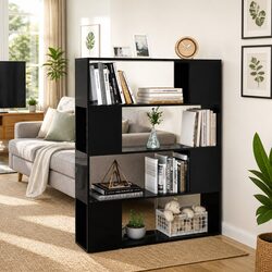 Book Cabinet Room Divider High Gloss Black Storage Shelf Organizer Bookcase