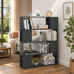 Grey Book Cabinet Room Divider with 4 Compartments