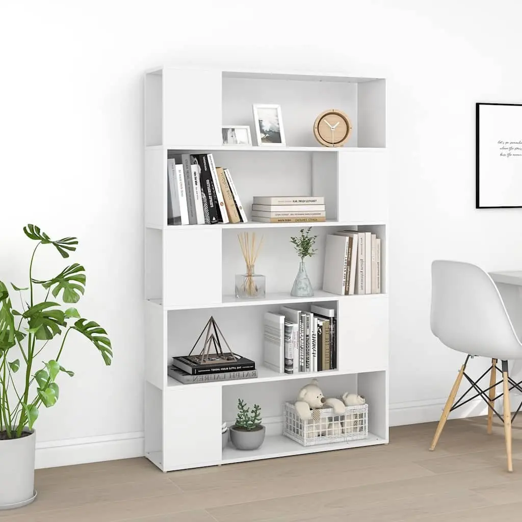Bookcase Engineered Wood 100 x 24 x 155 cm White 5 Compartments Storage Shelf